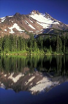 山,反射,湖,攀升,杰斐逊,荒野,威勒米特国家公园,俄勒冈,美国