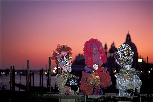 三个,面具,日落,狂欢,威尼斯,意大利