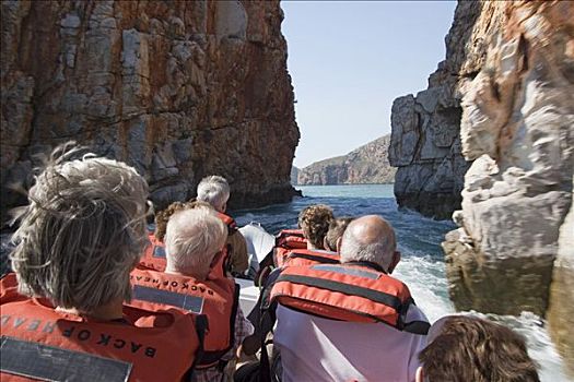 快艇,乘,游客,横图,瀑布,西澳大利亚,澳大利亚