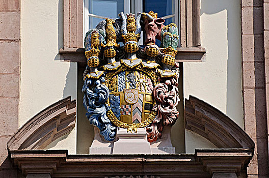 盾徽,市政厅,市场,海德堡,巴登符腾堡,德国,欧洲