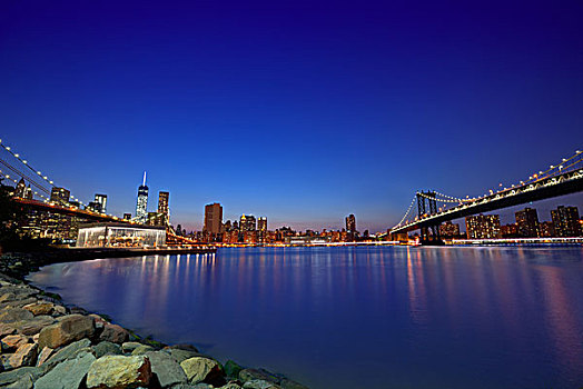 布鲁克林大桥,曼哈顿,桥,日落,纽约,美国