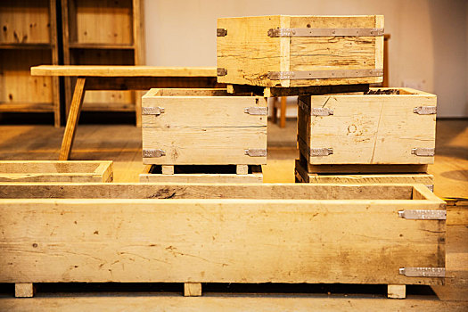 一堆,木质,板条箱,多样,尺寸,仓库