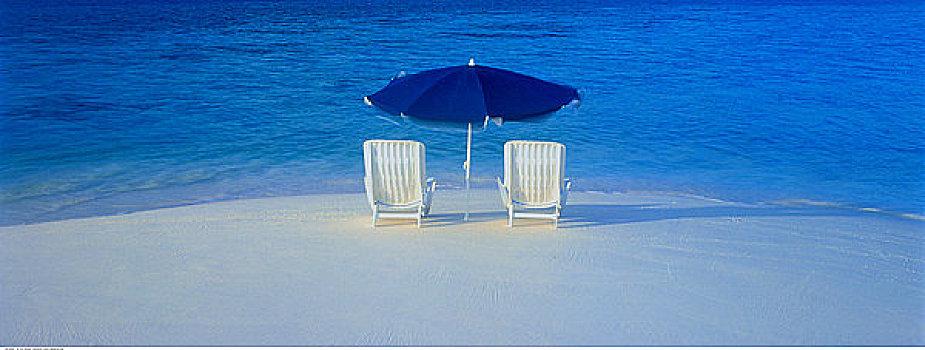 两个,椅子,伞,海滩,马尔代夫,印度洋
