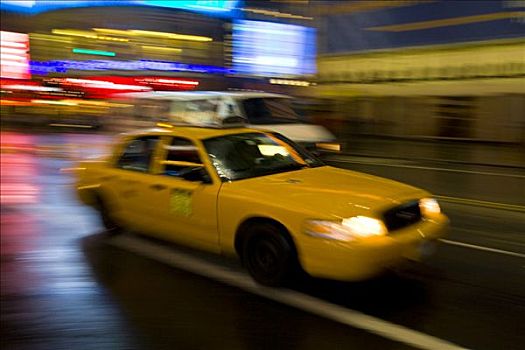 驾驶,出租车,夜晚,曼哈顿,纽约,美国