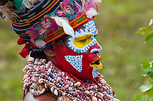 彩色,服装,脸,涂绘,部落,庆贺,传统,唱歌,哈根,高地,巴布亚新几内亚,美拉尼西亚