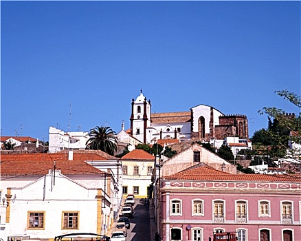 城镇,建筑,大教堂,山,阿尔加维,葡萄牙