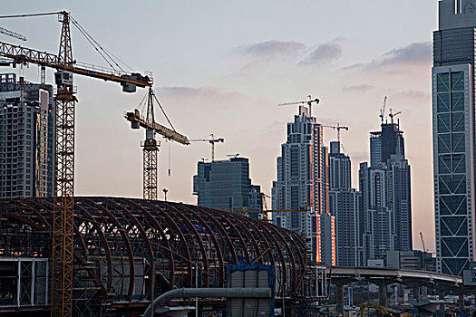 阿联酋,迪拜,地铁站,施工,建筑,背景