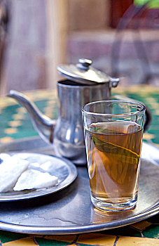 托盘,薄荷茶,喝,摩洛哥