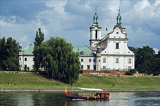 教堂,远眺,船,克拉科夫,波兰