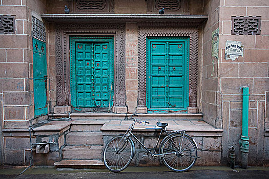 自行车,停放,户外,房子,印度