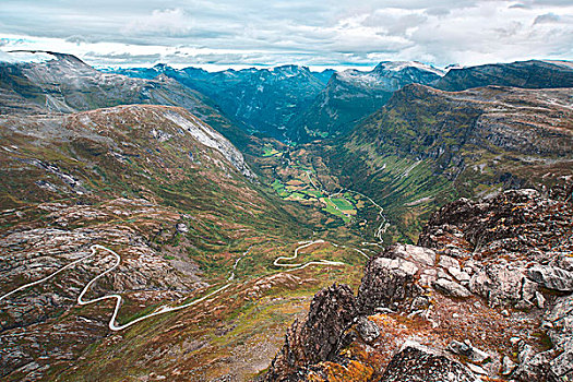挪威,高山,风景,道路,仰视
