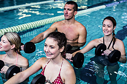 健身,人,水,有氧运动,学习班,游泳池