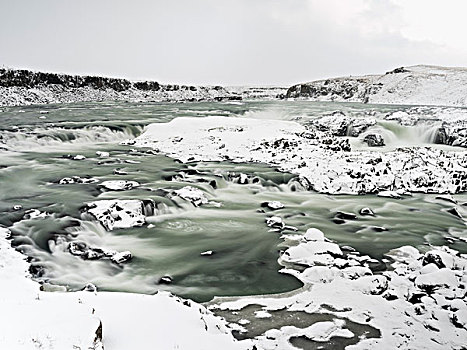 瀑布,河,冬天,冰岛,大幅,尺寸