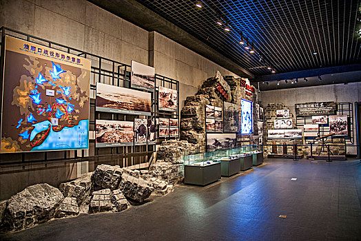 山东省威海市刘公岛甲午海战纪念馆展示北洋海军时期使用过的各种规格的武器装备