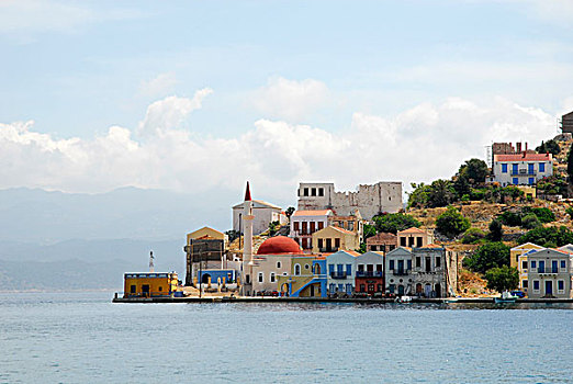 房子,水边,城镇,岛屿,多德卡尼斯群岛,爱琴海,地中海,希腊,欧洲