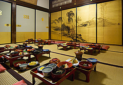 餐厅,桌子,餐饭,日本寺庙,高野山,和歌山,日本
