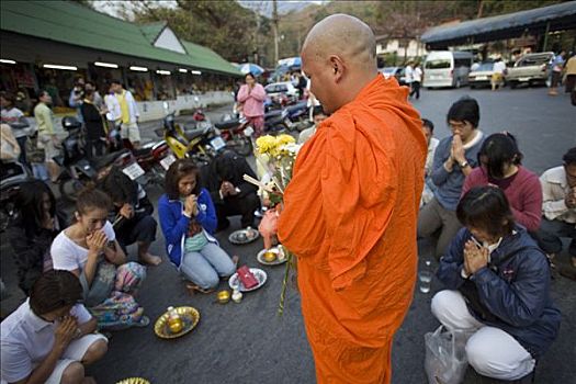 泰国,清迈,僧侣,供品,食物
