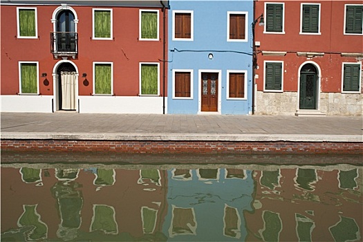 彩色,布拉诺岛,意大利,运河,反射