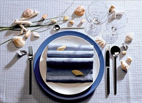 节日餐桌,布置,一个人,蓝色