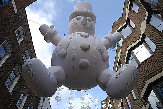 英格兰,伦敦,在家办公,仰视,圣诞装饰,巨大,悬吊,雪人,街道