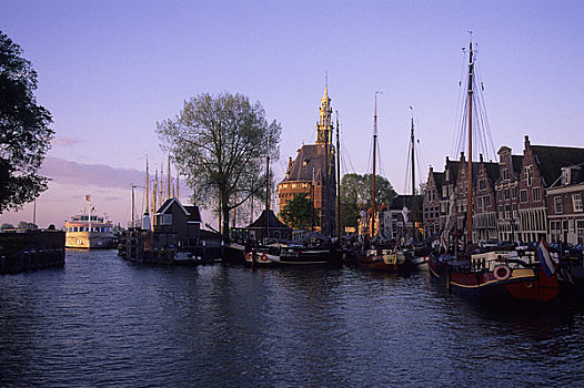 荷兰,港口,场景,老,帆船