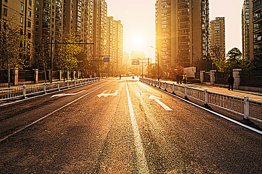 道路,建筑,城市,日落