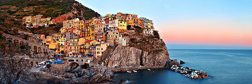 马纳罗拉,俯瞰,地中海,全景,建筑,上方,悬崖,五渔村,意大利