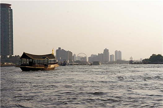 传统,驳船,湄南河,曼谷