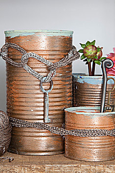 循环利用,锡罐,涂绘,青铜,编织,绳