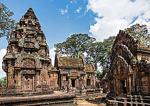 柬埔寨,女王宫,收获,省,法国,精致,10世纪,遗址,印度,庙宇,特别,魅力,小,尺寸,保存