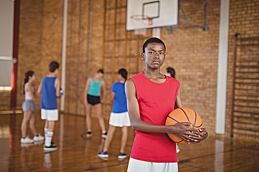 高中,男孩,拿着,篮球,团队,玩,背景,头像