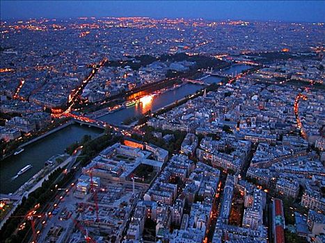 航拍,城市,黄昏,巴黎,法国