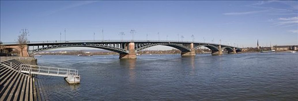 桥,上方,莱茵河,美因茨,莱茵兰普法尔茨州,德国,欧洲