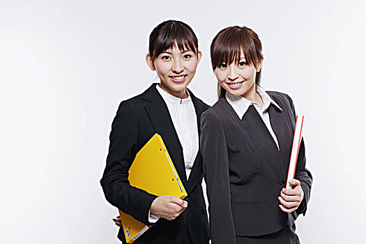 两个,年轻,亚洲女性,职业套装