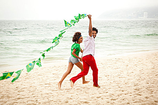 情侣,玩,线,旗帜,海滩,里约热内卢,巴西