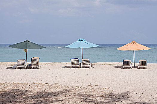 太阳椅,海滩,伞,公用,毛里求斯,非洲