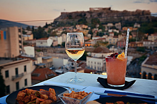餐饭,屋顶,风景,卫城,雅典,希腊