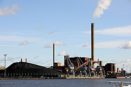 燃煤,植物,赫尔辛基,芬兰,欧洲