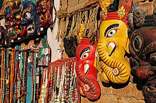 商店,雕刻,象神甘尼夏,雕塑,加德满都,加德满都山谷,尼泊尔,亚洲