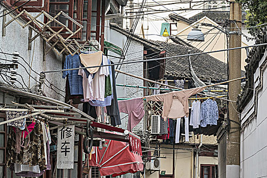 洗衣服,弄干,晾衣绳,小路,上海,中国