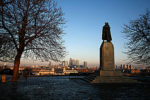 景色,过去,将军,雕塑,格林威治公园,金丝雀码头,天际线,伦敦,英国