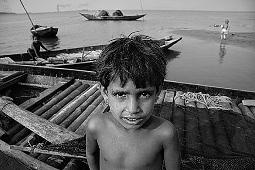 女孩,孩子,堤岸,河,地区,孟加拉,2009年