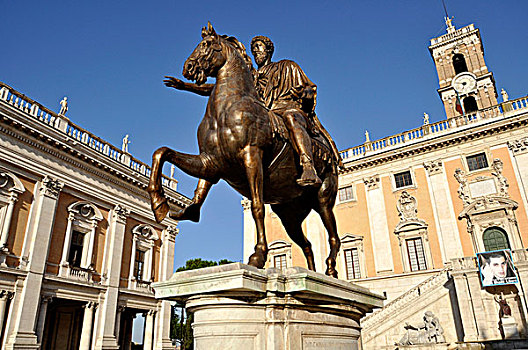 骑马,雕塑,新宫,邸宅,宫殿,广场,坎皮多利奥,首都,罗马,拉齐奥,意大利,欧洲