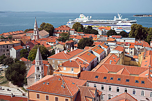 屋顶,老城,后面,船只,克罗地亚,欧洲