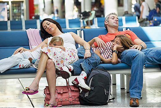 家庭,睡觉,机场,等候区