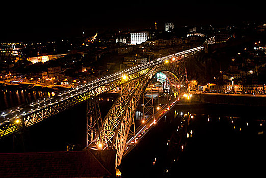 桥,夜晚,波尔图,葡萄牙