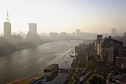 雾状,早晨,看,南,尼罗河,河,开罗,埃及