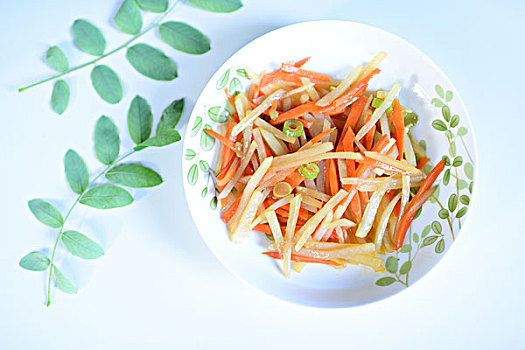 中国菜,健康,绿色,有机,轻食,胡萝卜,土豆丝