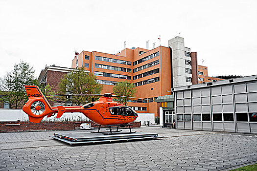 救助,直升飞机,停放,正面,紧急,医院,鲁尔区,北莱茵威斯特伐利亚,德国,欧洲