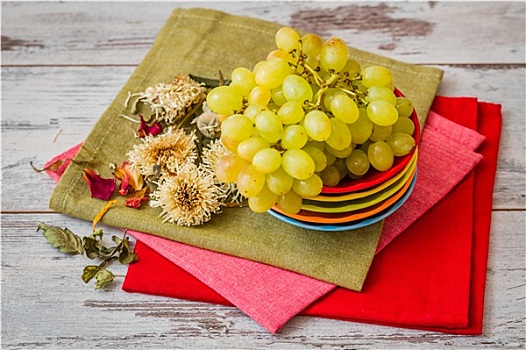 绿葡萄,彩色,盘子,餐巾